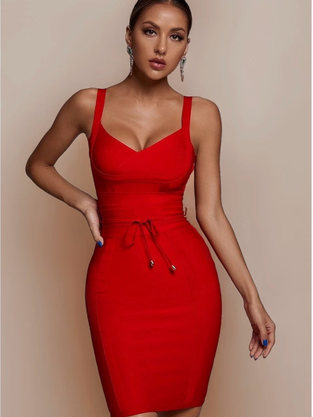 Herve Leger Red Bandage Dress Size Small